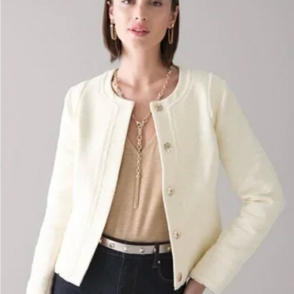 NWT White House Black Market Soft Tweed Military Jacket in Buttermilk - Size 6